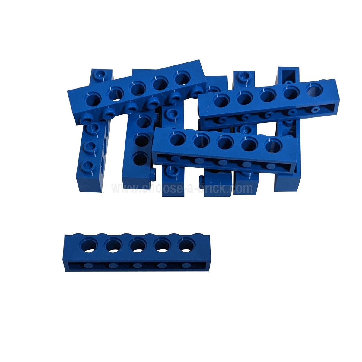 Lot of 10 blue LEGO Technic 1x6 bricks 3894 with five side holes and six top studs