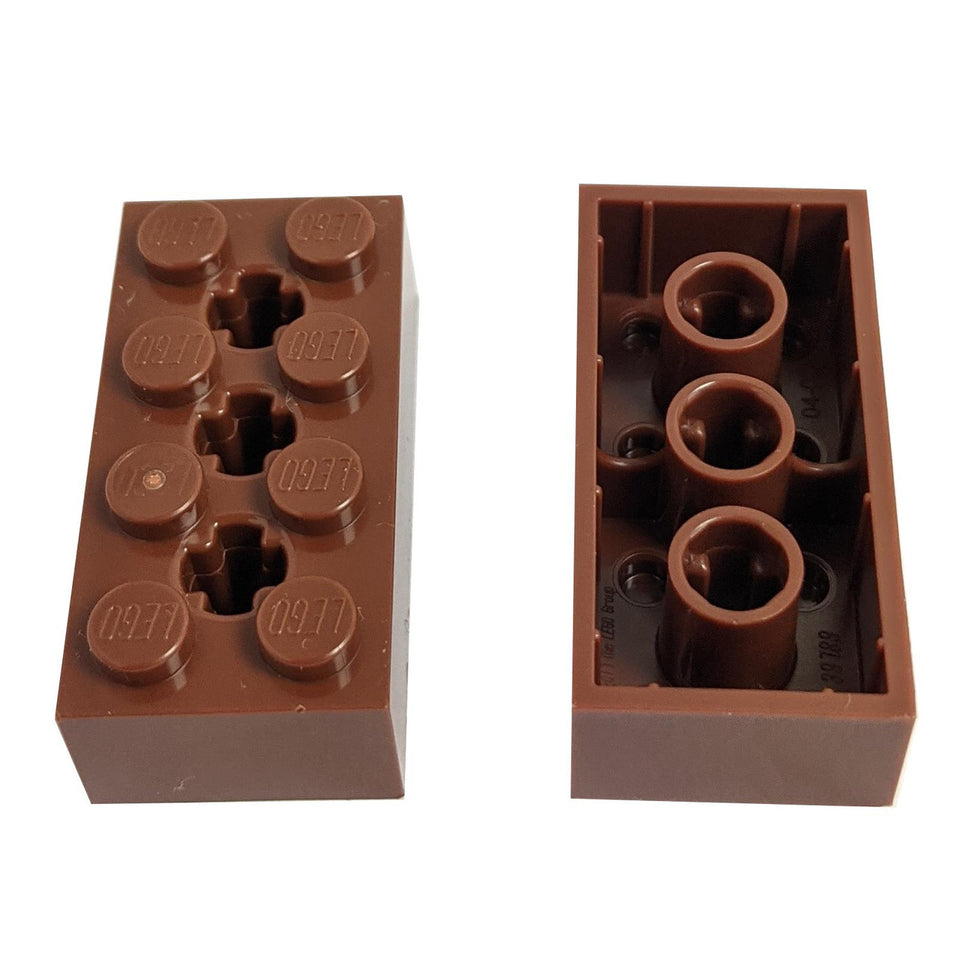 LEGO® Ladrillo Technic 2 x 4 con 3 agujeros para ejes (Parte 39789) en marrón rojizo, utilizado para marcos Technic reforzados y construcciones basadas en ejes
