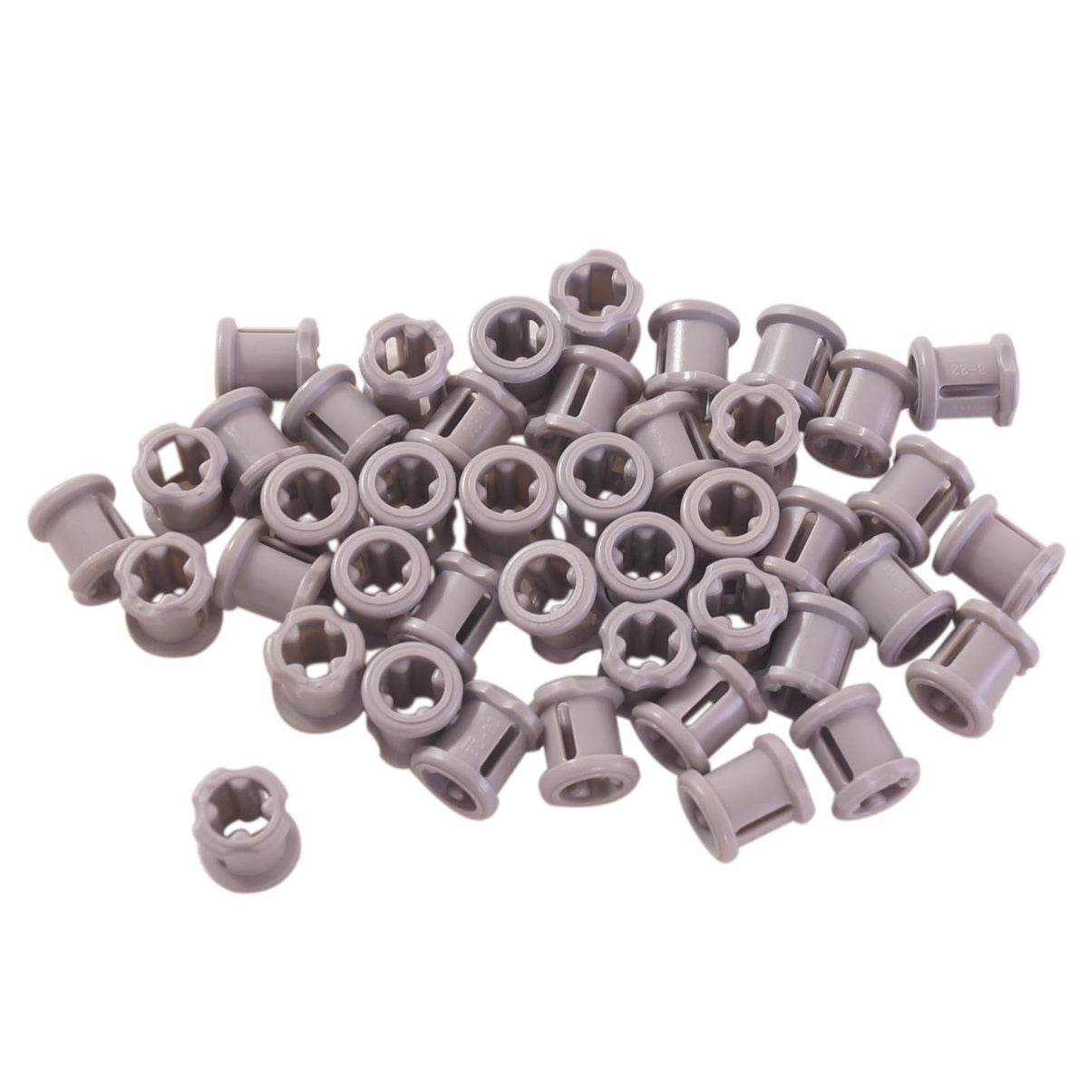LEGO® Technic Bush 3713 shown from top and side views with axle opening in light bluish gray