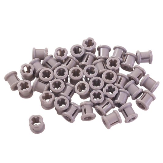 LEGO® Technic Bush 3713 shown from top and side views with axle opening in light bluish gray