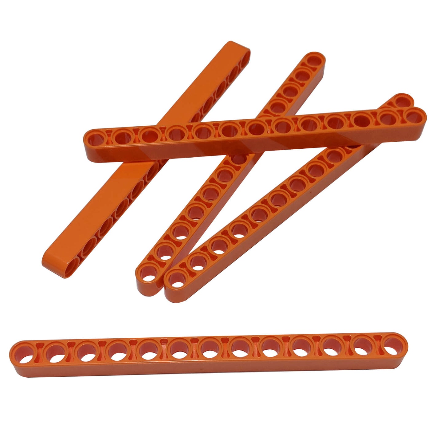 LEGO® Technic Liftarm 1x13 thick in bright orange, displayed in a group of beams