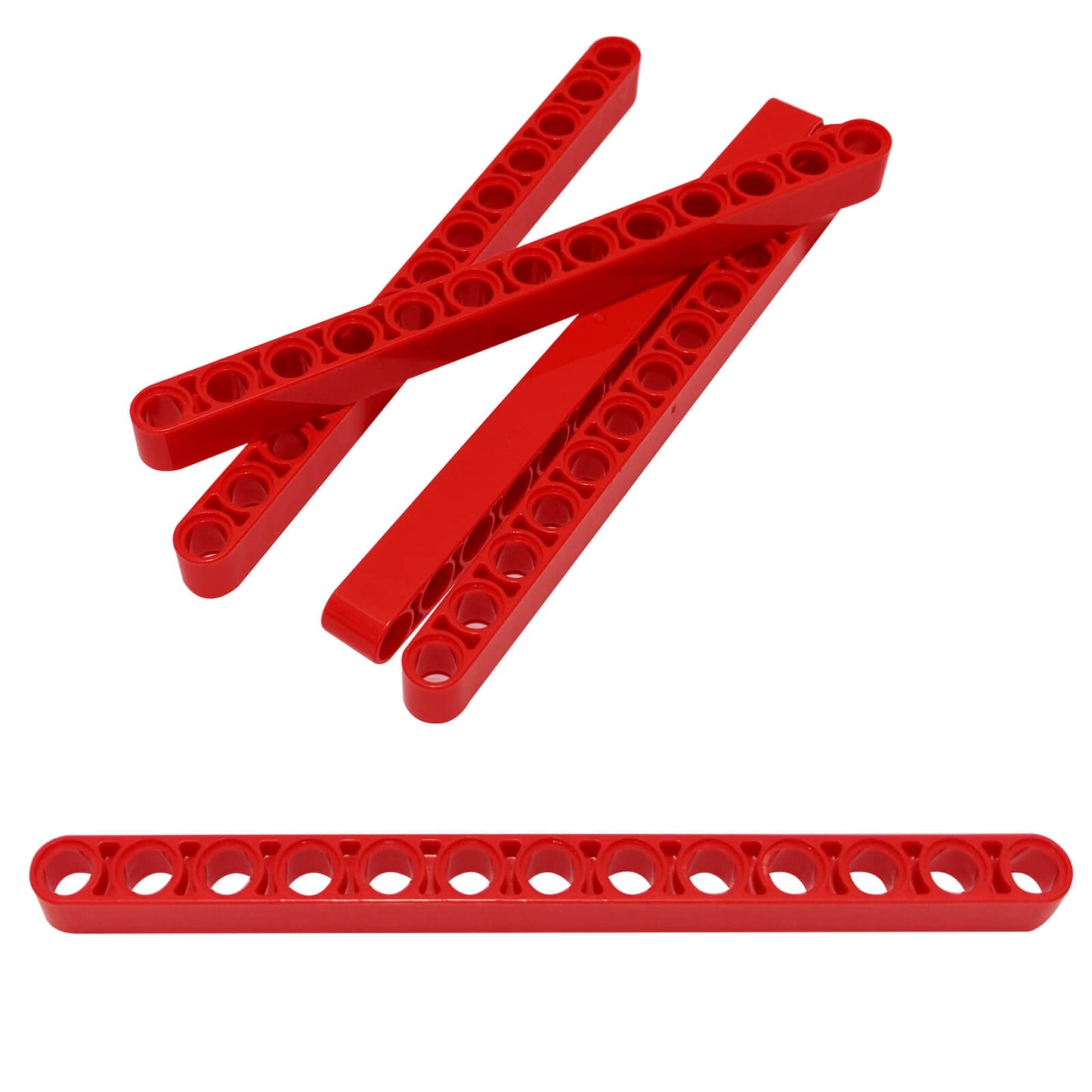 LEGO® Technic Liftarm 1x13 thick in bright red, stacked together on white background