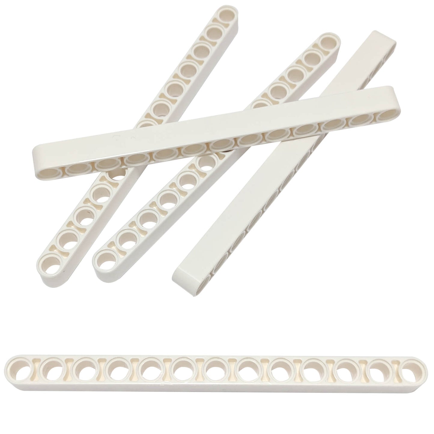 LEGO® Technic Liftarm 1x13 thick in white, arranged in a pile of beams