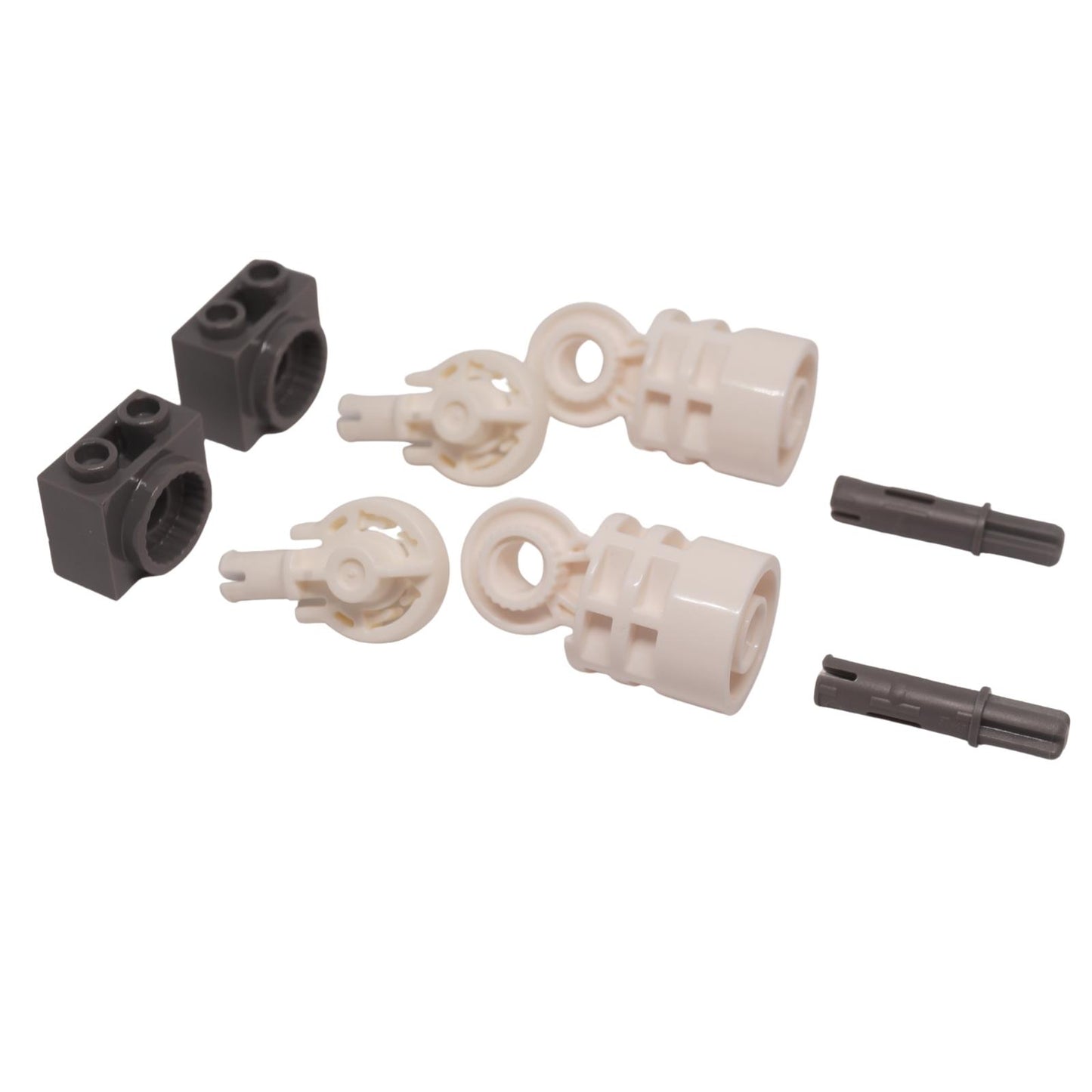 8 LEGO® Technic rotation joint parts: 2x 11214 axle-pin dark bluish gray, 2x 80431 socket brick dark bluish gray, 2x 47455 ball loop white, 2x 1994 cylinder white