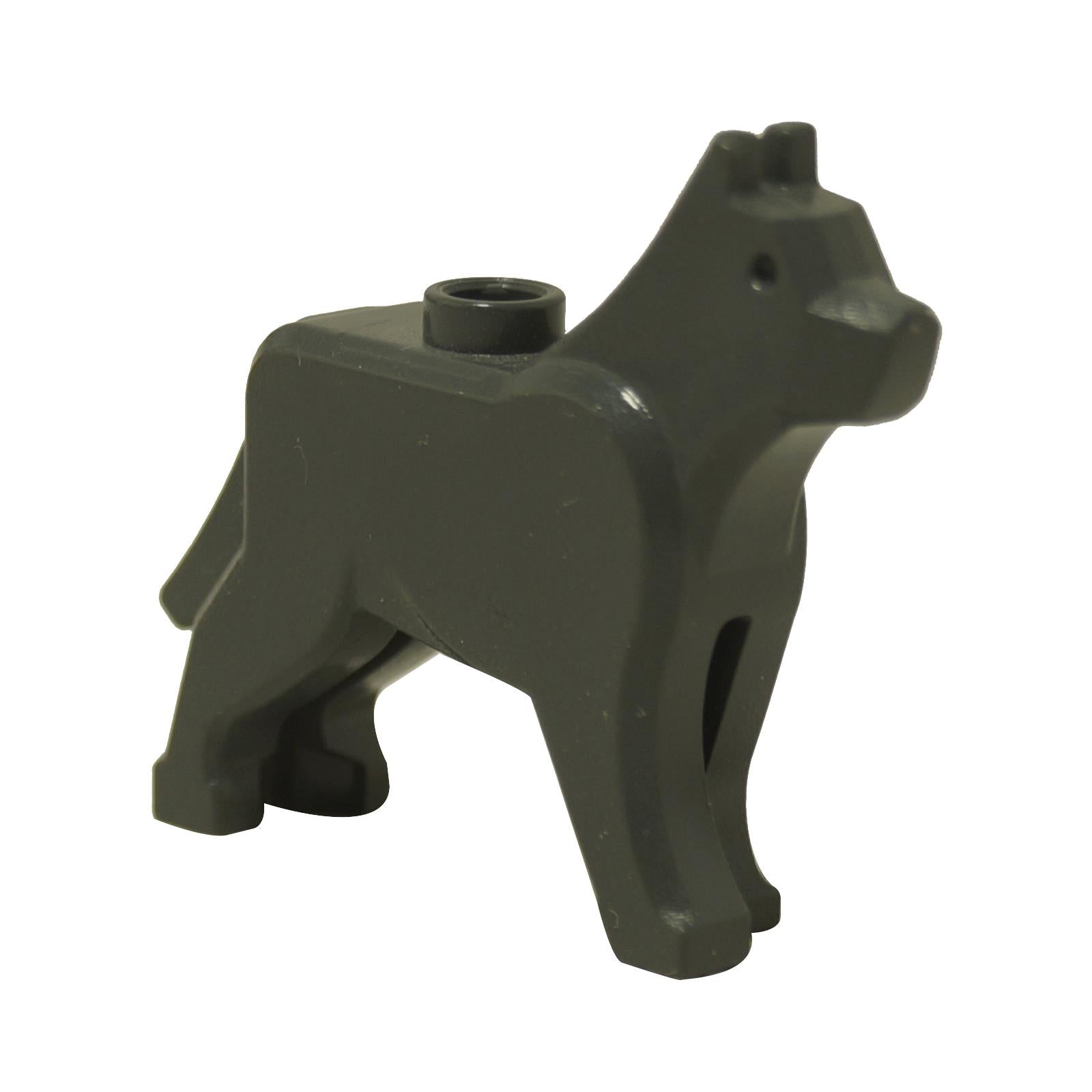 LEGO® wolf figure (The Grim from Harry Potter) in dark bluish gray with printed yellow eyes and a snarling expression.
