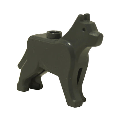 LEGO® wolf figure (The Grim from Harry Potter) in dark bluish gray with printed yellow eyes and a snarling expression.
