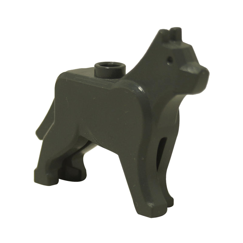 LEGO® wolf figure (The Grim from Harry Potter) in dark bluish gray with printed yellow eyes and a snarling expression.
