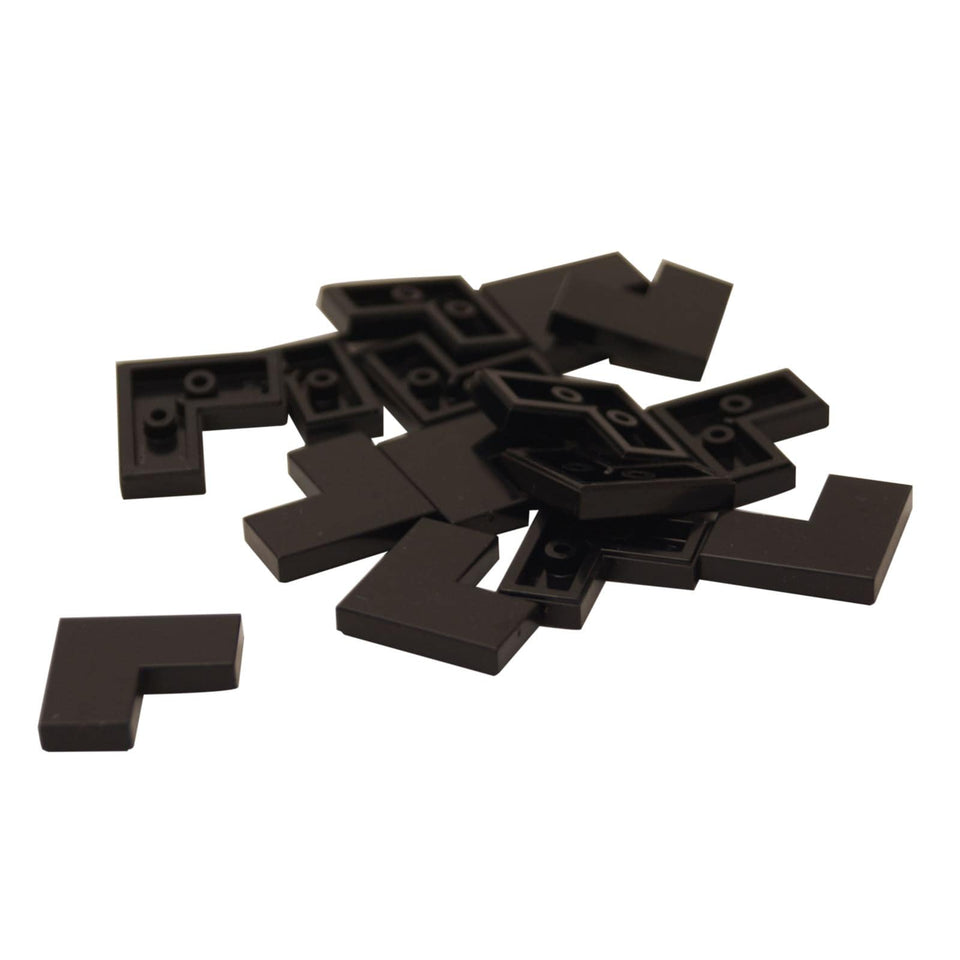 LEGO® tile 2 x 2 corner piece with smooth surface, used for angled floors and clean edges, black color
