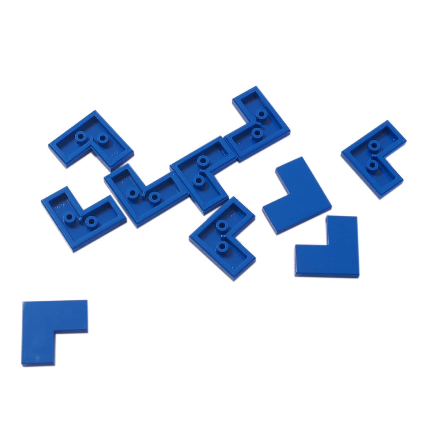 LEGO® tile 2 x 2 corner piece with smooth surface, used for angled floors and clean edges, blue color
