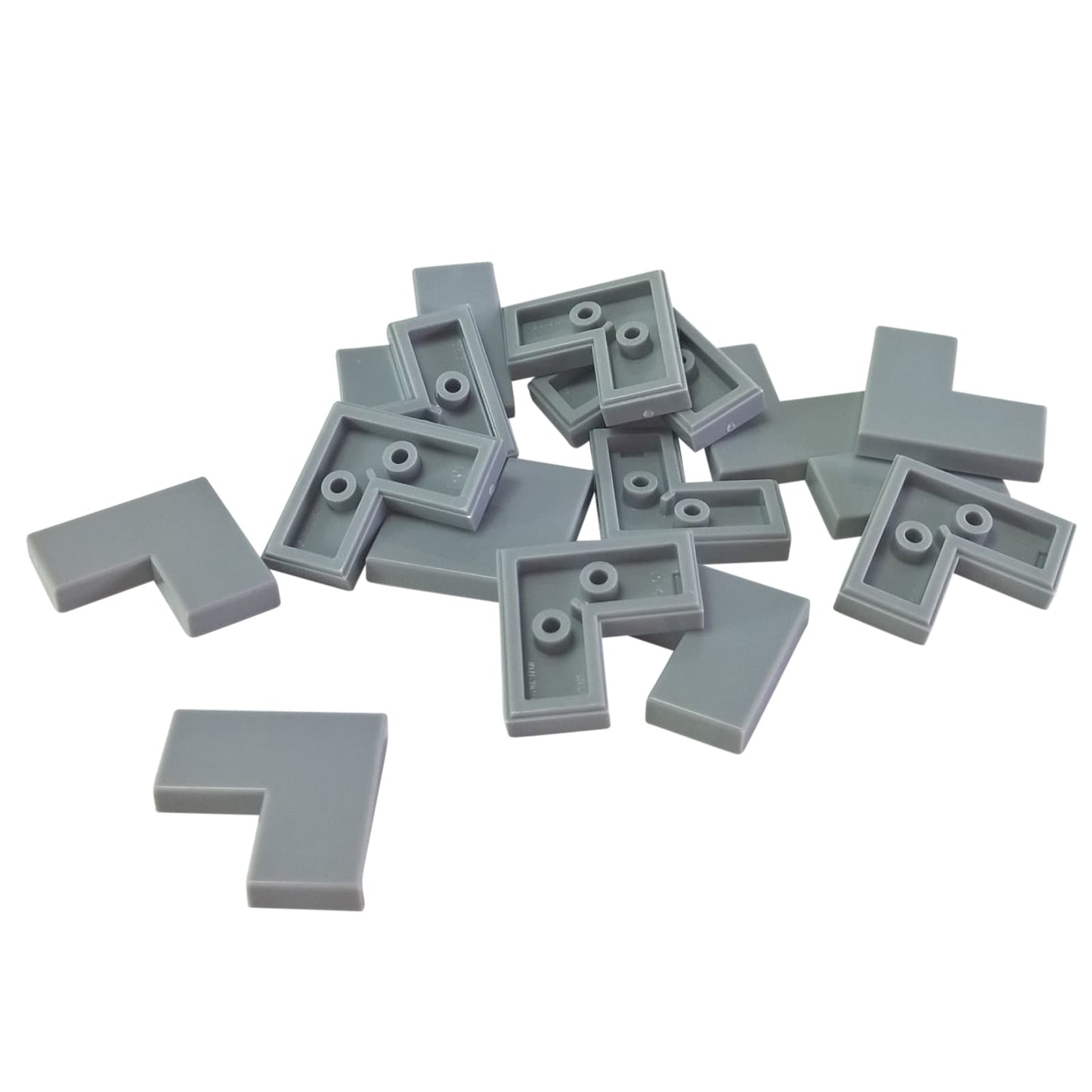 LEGO® tile 2 x 2 corner piece with smooth surface, used for angled floors and clean edges, light bluish gray  color
