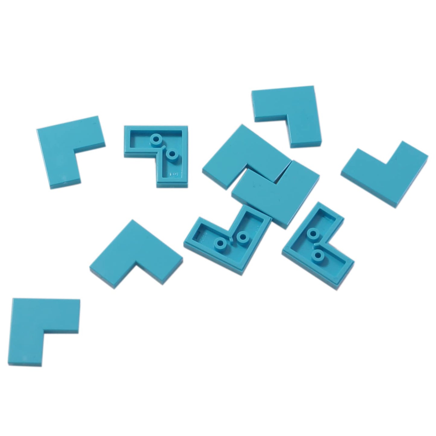 LEGO® tile 2 x 2 corner piece with smooth surface, used for angled floors and clean edges, medium azure color
