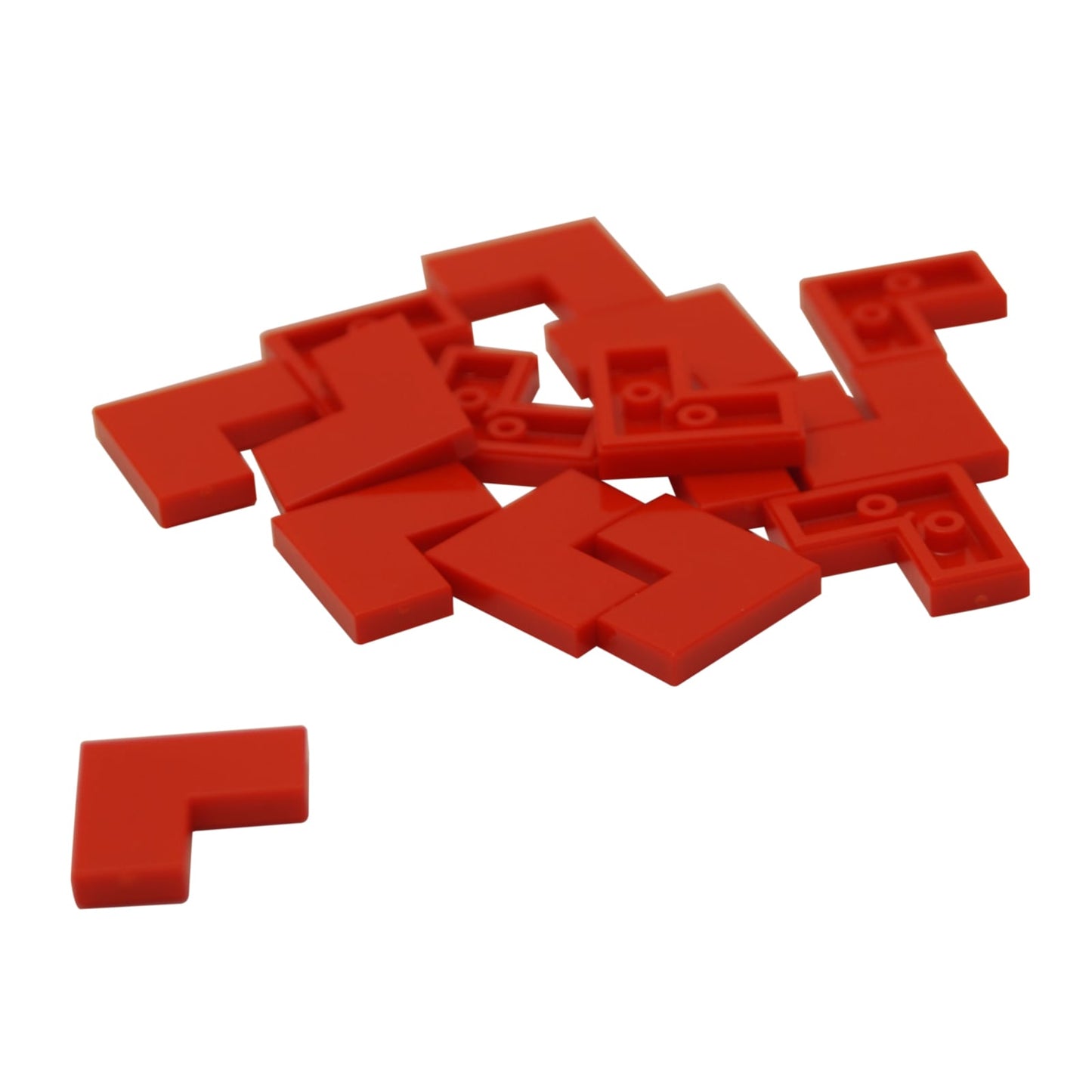 LEGO® tile 2 x 2 corner piece with smooth surface, used for angled floors and clean edges, red color
