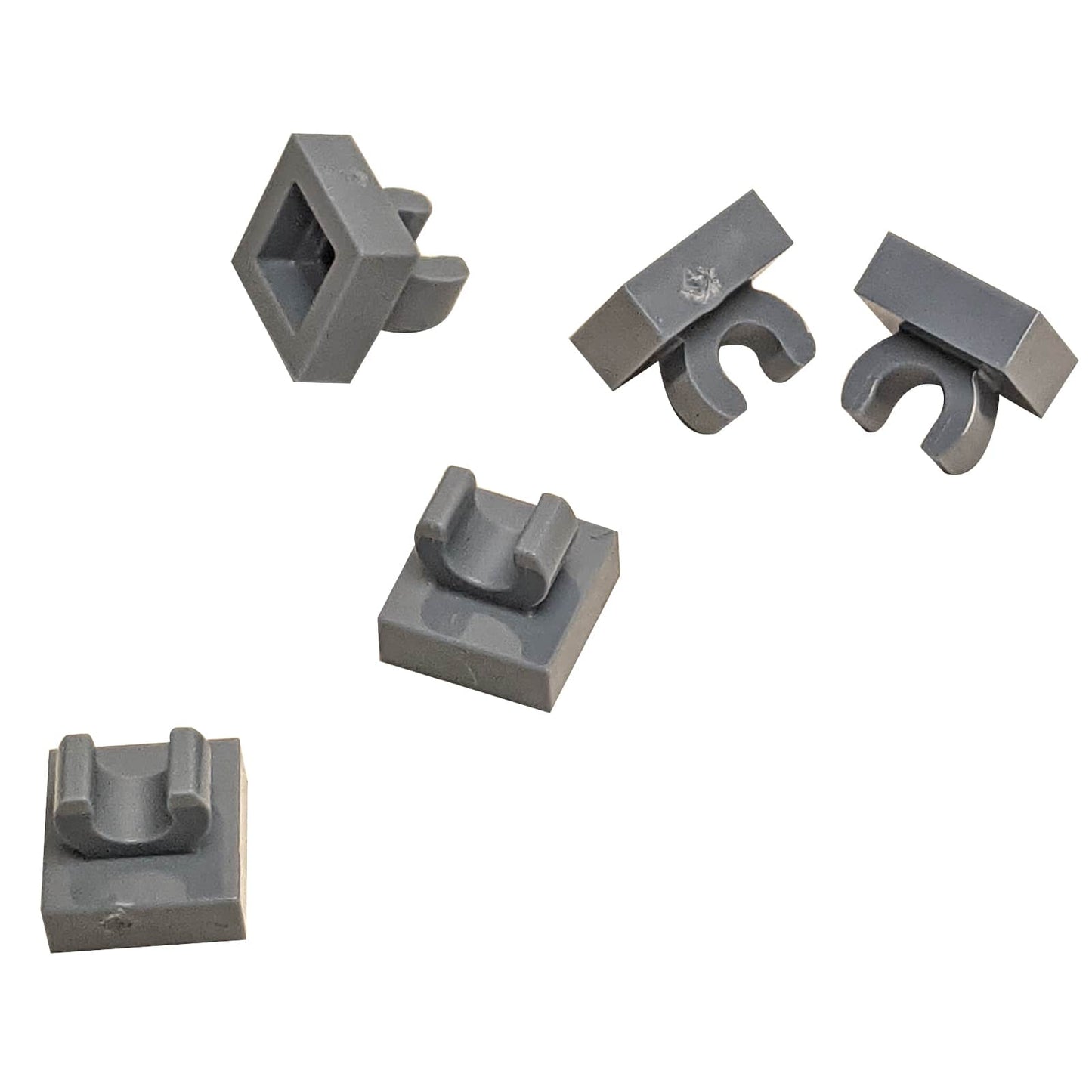 LEGO® Tile Modified 1 x 1 with open O clip (15712) in dark bluish gray, a small connector tile with a circular side clip.
