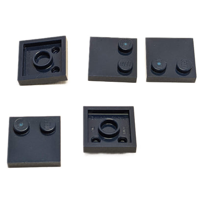 LEGO® Tile, Modified 2 x 2 with Studs on Edge (Part 33909) in dark blue, used for SNOT techniques and detailed surface building
