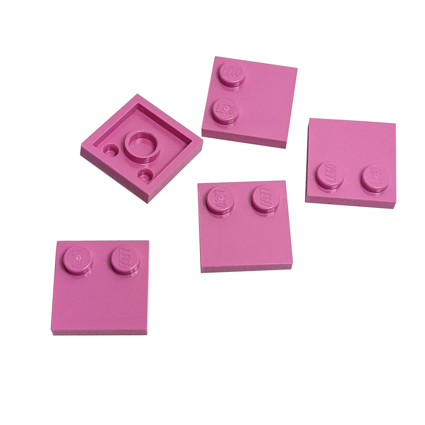 LEGO® Tile, Modified 2 x 2 with Studs on Edge (Part 33909) in dark pink, used for SNOT techniques and detailed surface building
