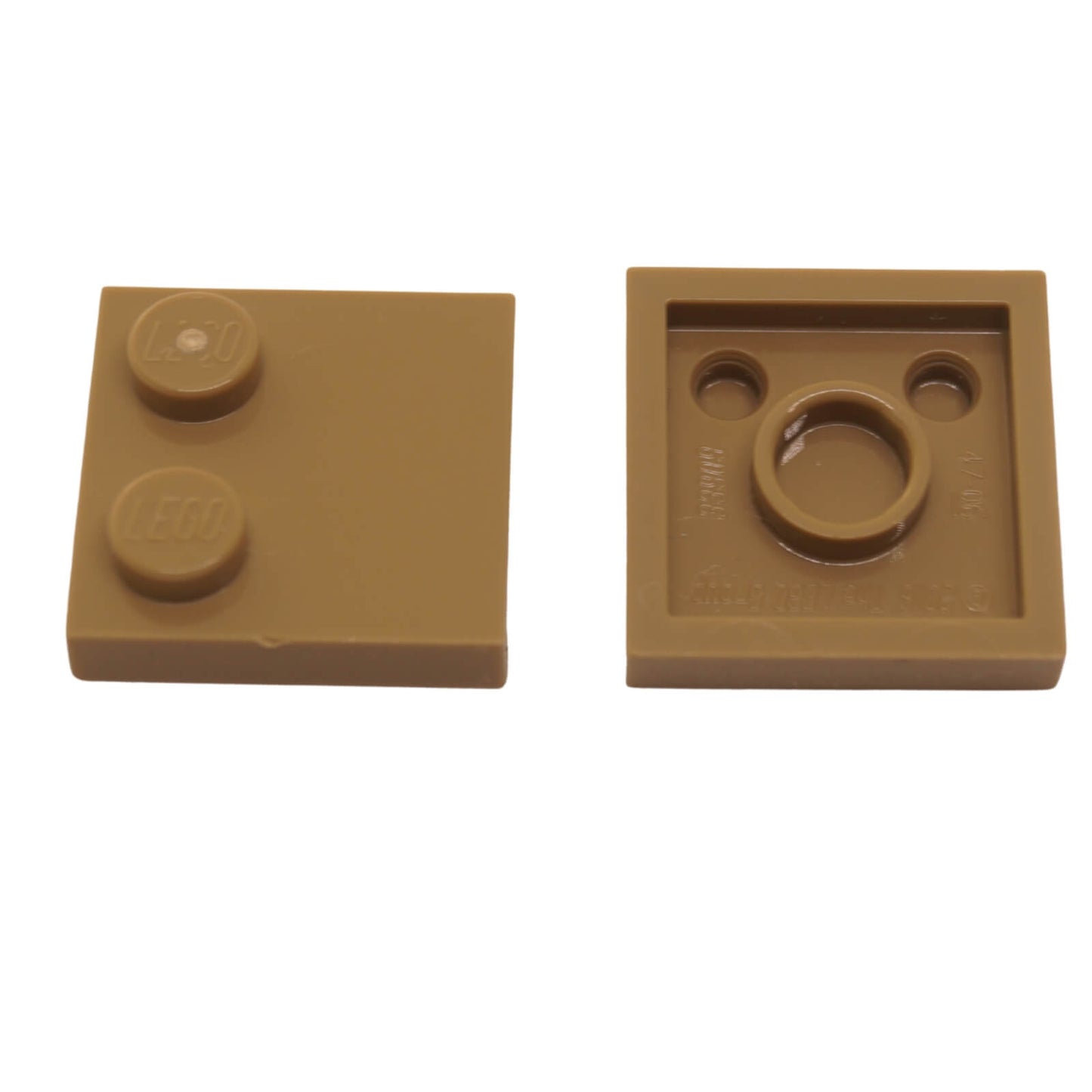LEGO® Tile, Modified 2 x 2 with Studs on Edge (Part 33909) in dark tan, used for SNOT techniques and detailed surface building
