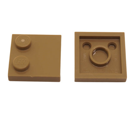 LEGO® Tile, Modified 2 x 2 with Studs on Edge (Part 33909) in dark tan, used for SNOT techniques and detailed surface building
