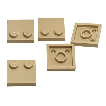 LEGO® Tile, Modified 2 x 2 with Studs on Edge (Part 33909) in tan, used for SNOT techniques and detailed surface building
