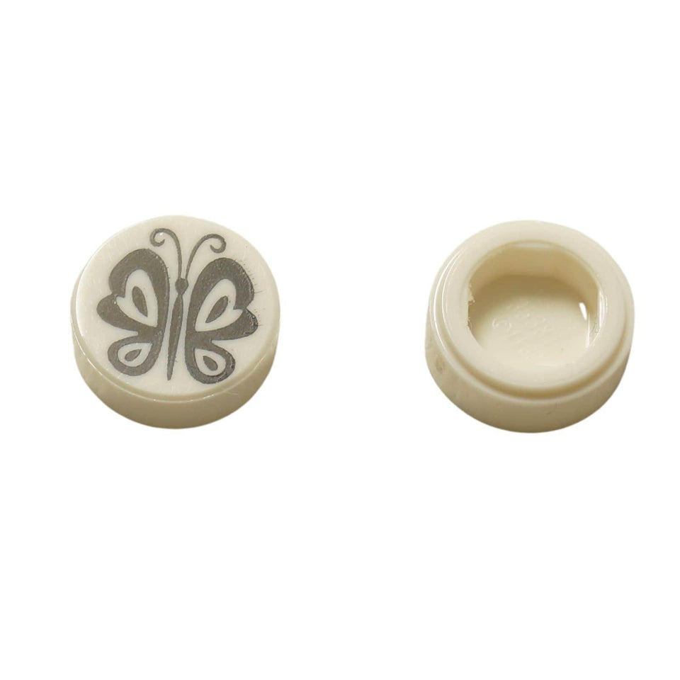 LEGO Tile Round 1 x 1 with Butterfly 98138pb403 white flat part with black print top view