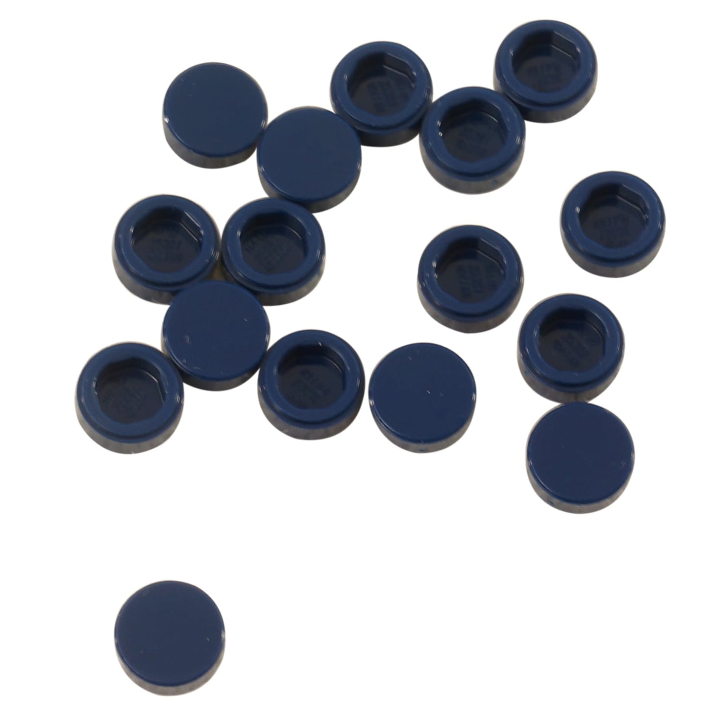 LEGO® round tile 1 x 1 with smooth studless surface, used for clean detailing and decorative finishes, dark blue color
