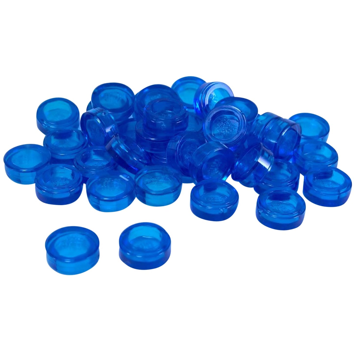 LEGO® round tile 1 x 1 with smooth studless surface, used for clean detailing and decorative finishes, trans-dark blue color
