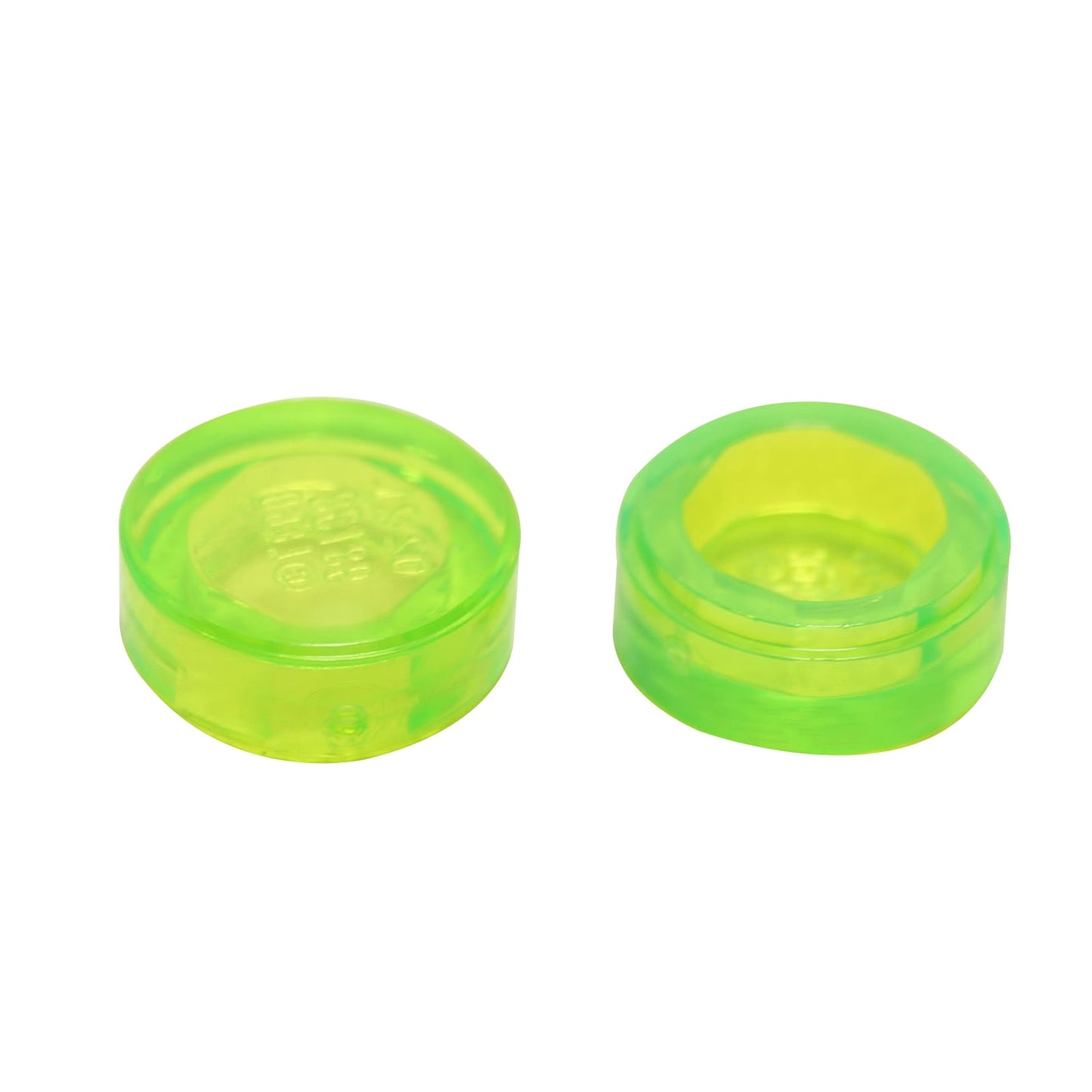 LEGO® round tile 1 x 1 with smooth studless surface, used for clean detailing and decorative finishes, trans-neon green color

