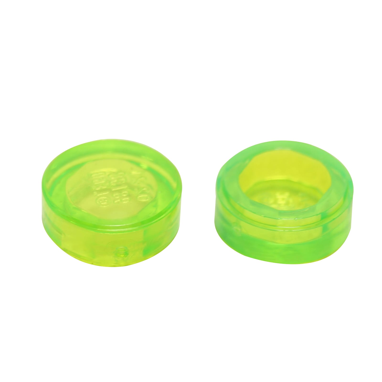 LEGO® round tile 1 x 1 with smooth studless surface, used for clean detailing and decorative finishes, trans-neon green color
