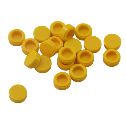 LEGO® round tile 1 x 1 with smooth studless surface, used for clean detailing and decorative finishes, yellow color
