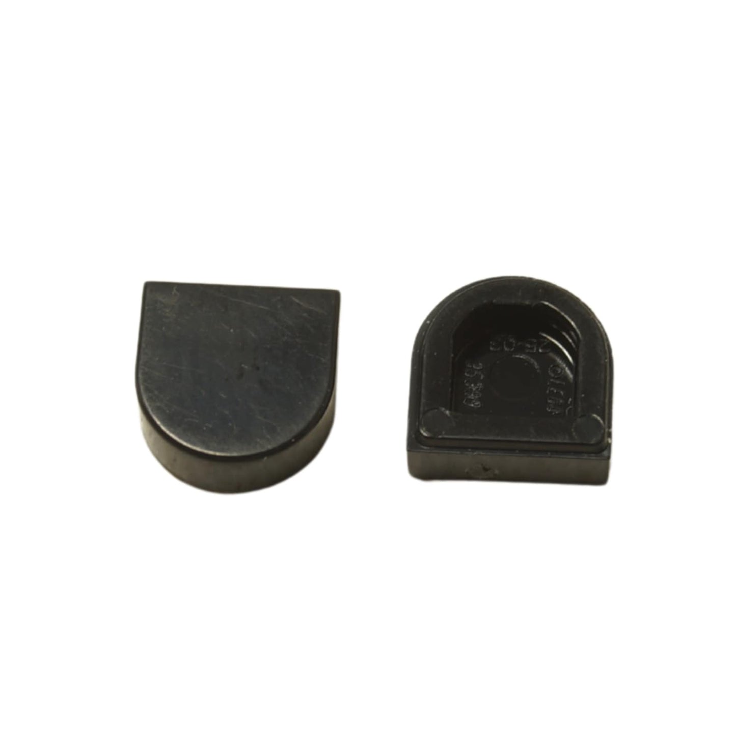 LEGO® Tile Round 1 x 1 Half Circle Extended (24246) in black, featuring a smooth curved front and flat back edge.
