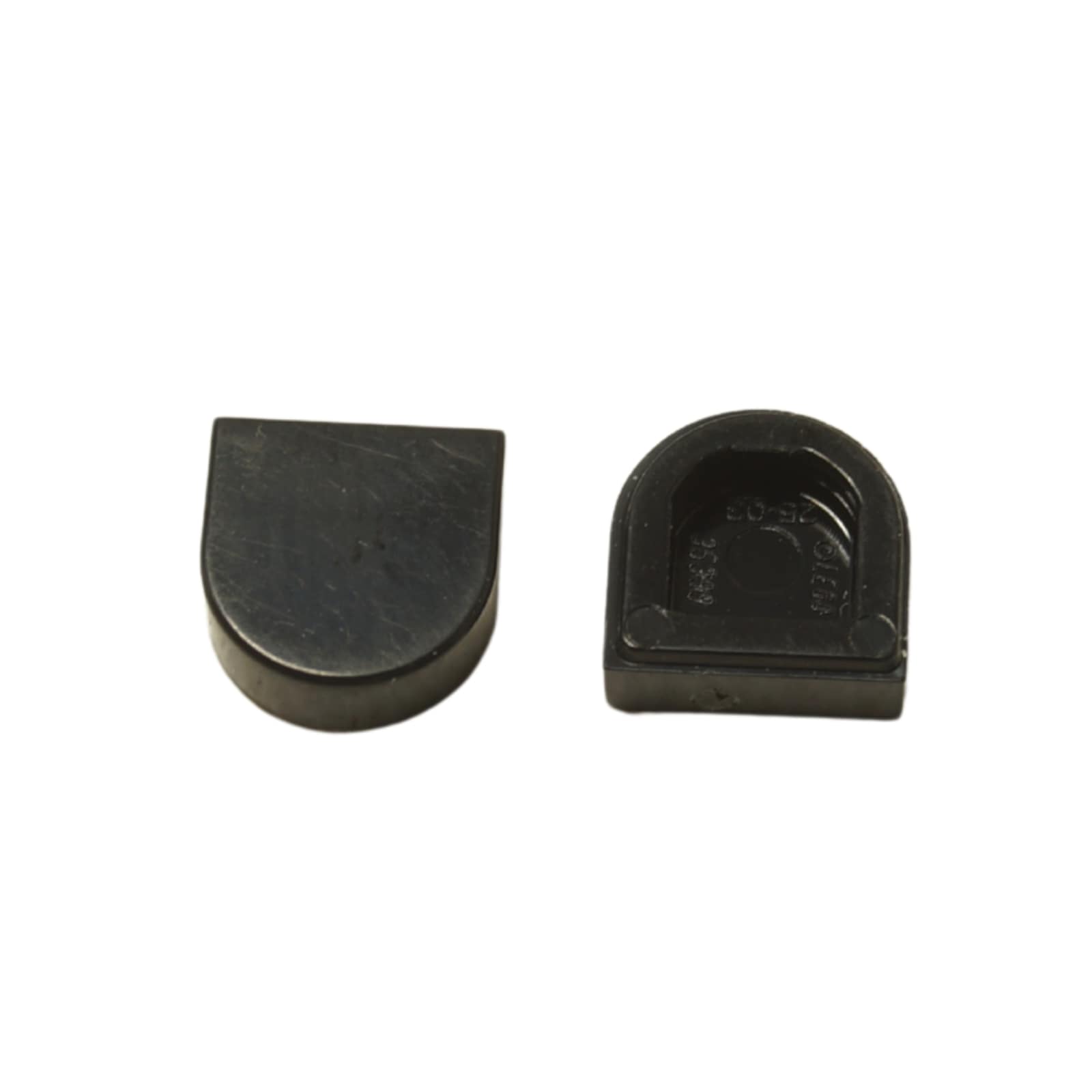 LEGO® Tile Round 1 x 1 Half Circle Extended (24246) in black, featuring a smooth curved front and flat back edge.
