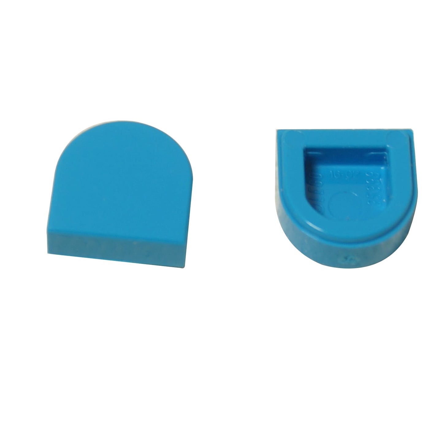 LEGO® Tile Round 1 x 1 Half Circle Extended (24246) in dark azure, featuring a smooth curved front and flat back edge.
