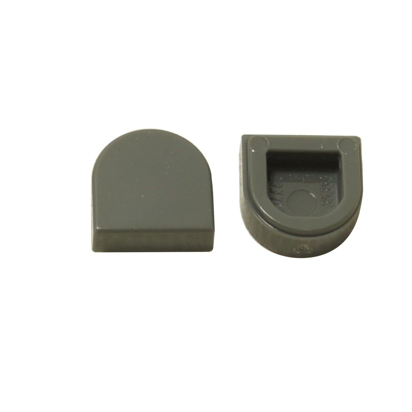 LEGO® Tile Round 1 x 1 Half Circle Extended (24246) in dark bluish gray, featuring a smooth curved front and flat back edge.
