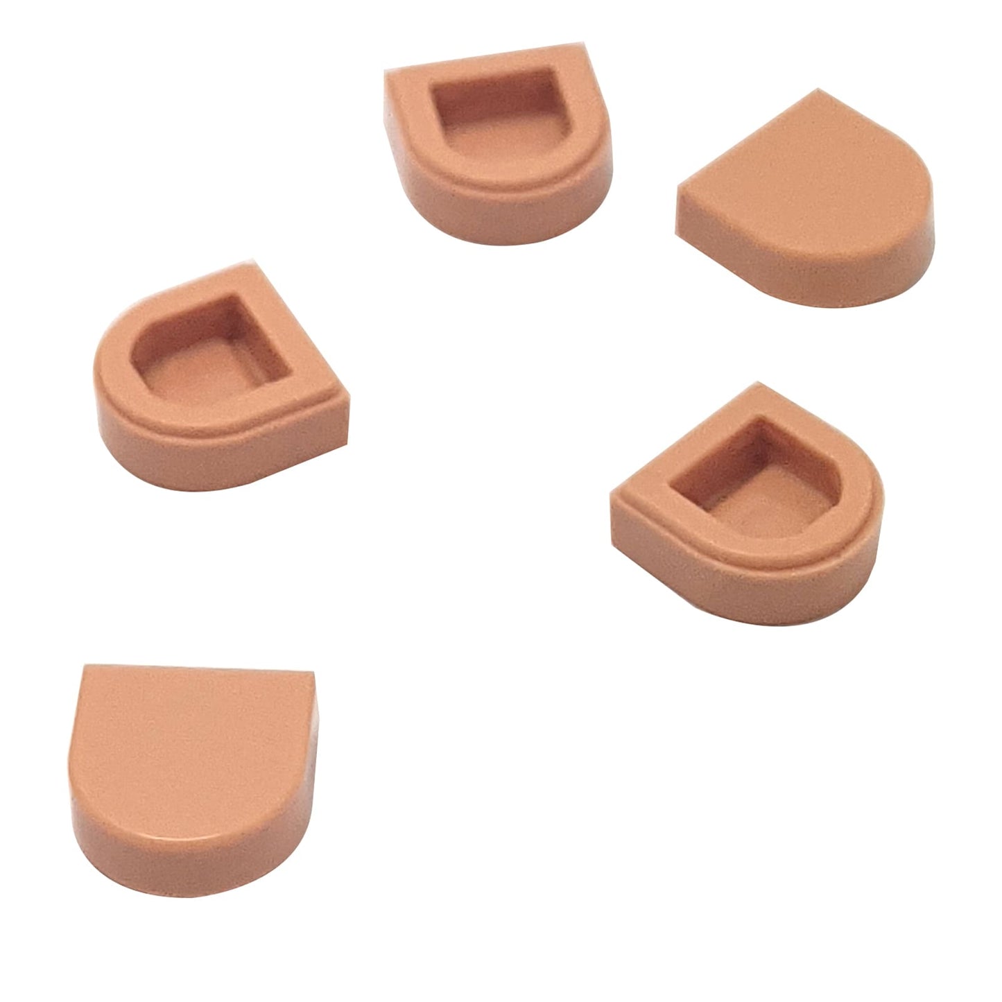 LEGO® Tile Round 1 x 1 Half Circle Extended (24246) in nougat, featuring a smooth curved front and flat back edge.
