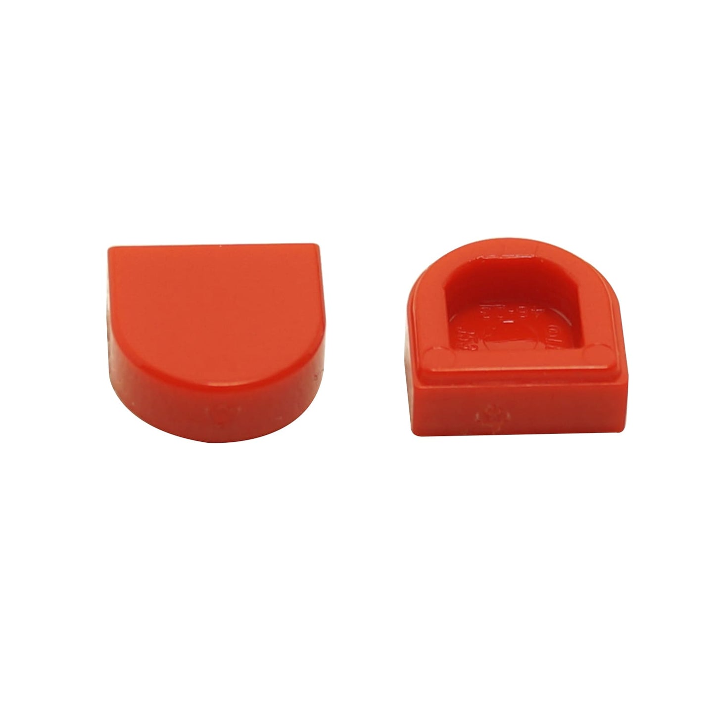 LEGO® Tile Round 1 x 1 Half Circle Extended (24246) in red, featuring a smooth curved front and flat back edge.
