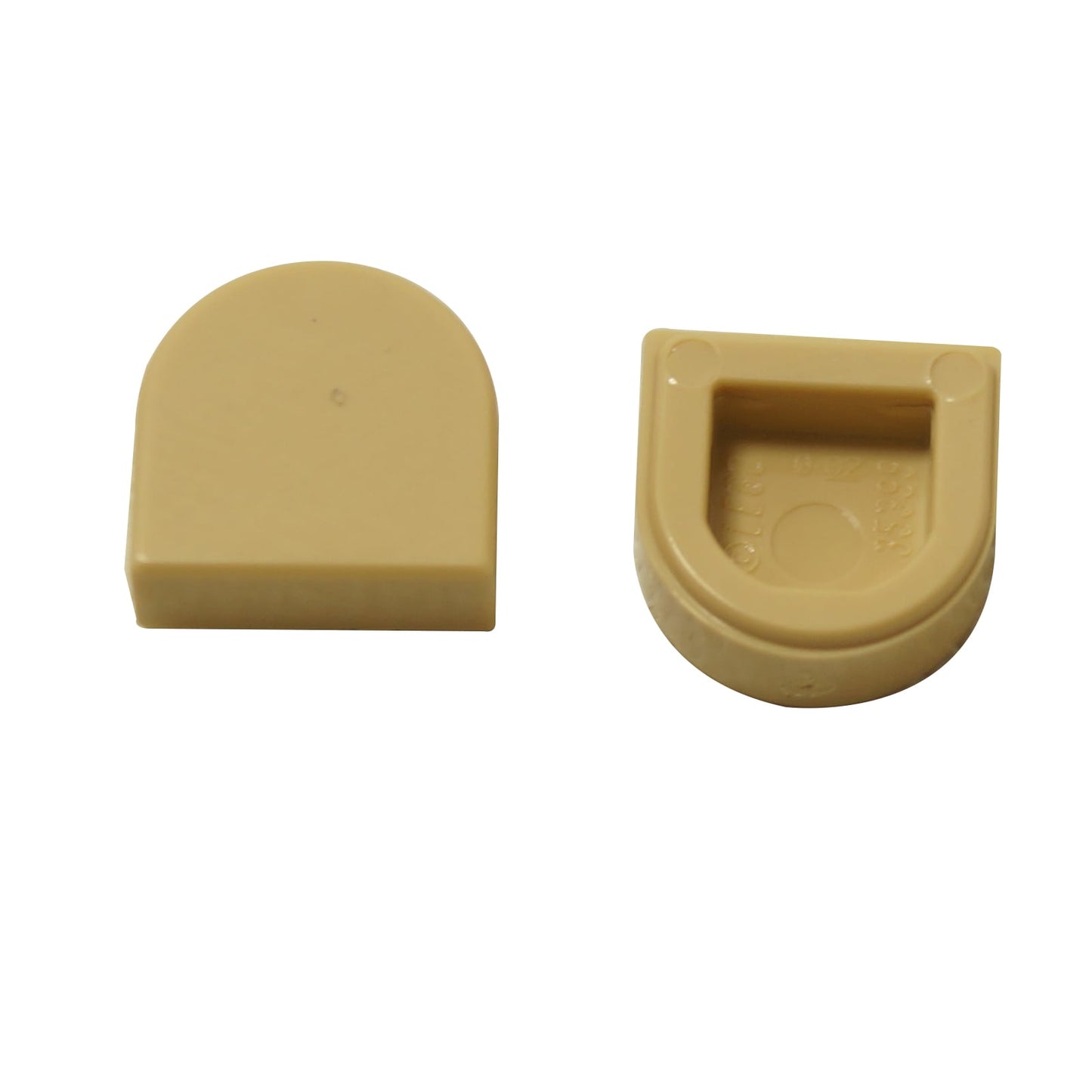 LEGO® Tile Round 1 x 1 Half Circle Extended (24246) in tan, featuring a smooth curved front and flat back edge.
