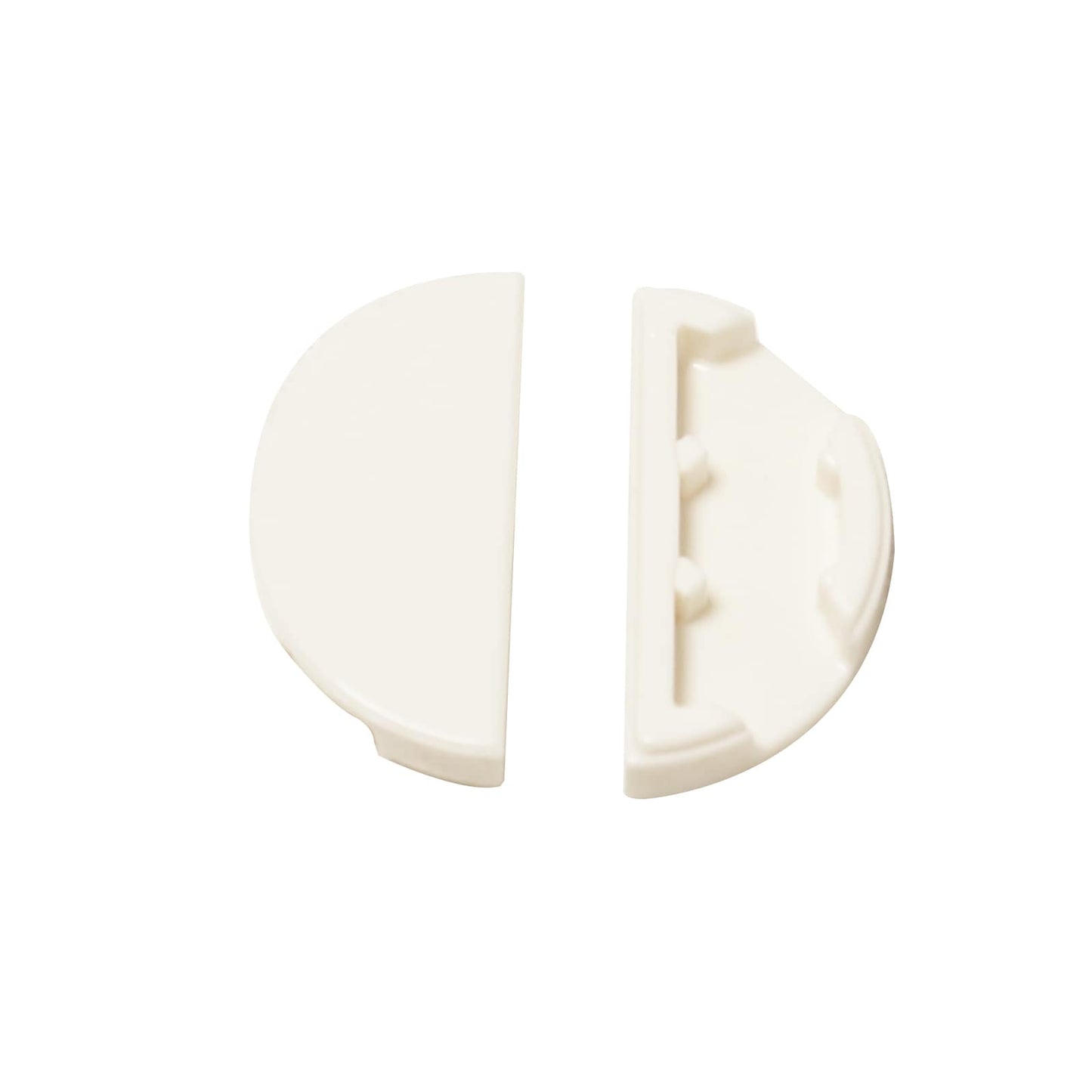 LEGO® Tile Round 1 x 2 Half piece shown in close-up, featuring its smooth curved top and half-moon shape in white.