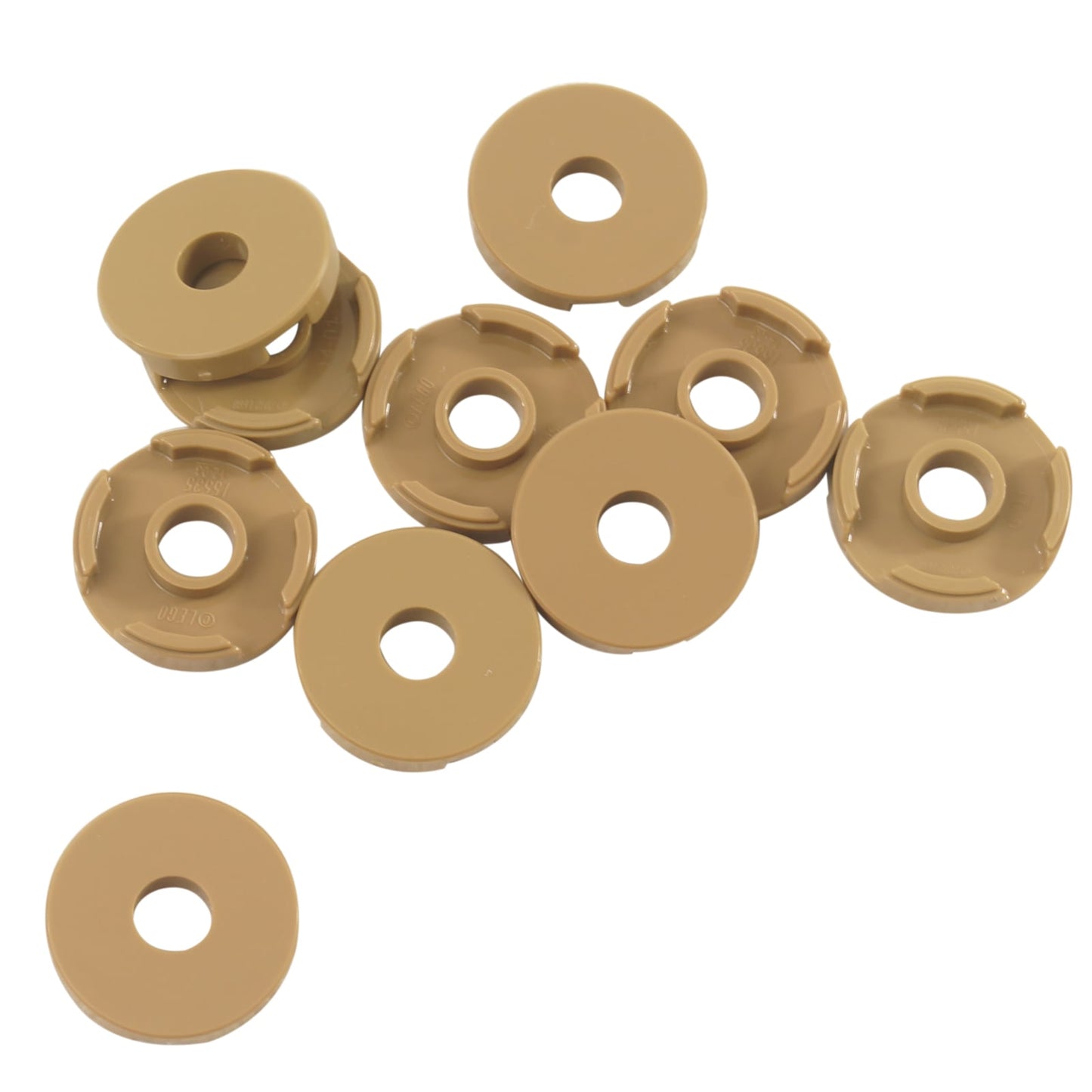 LEGO® round tile 2 x 2 with center hole, smooth finished surface for axles, bars, or decorative detailing, dark tan color
