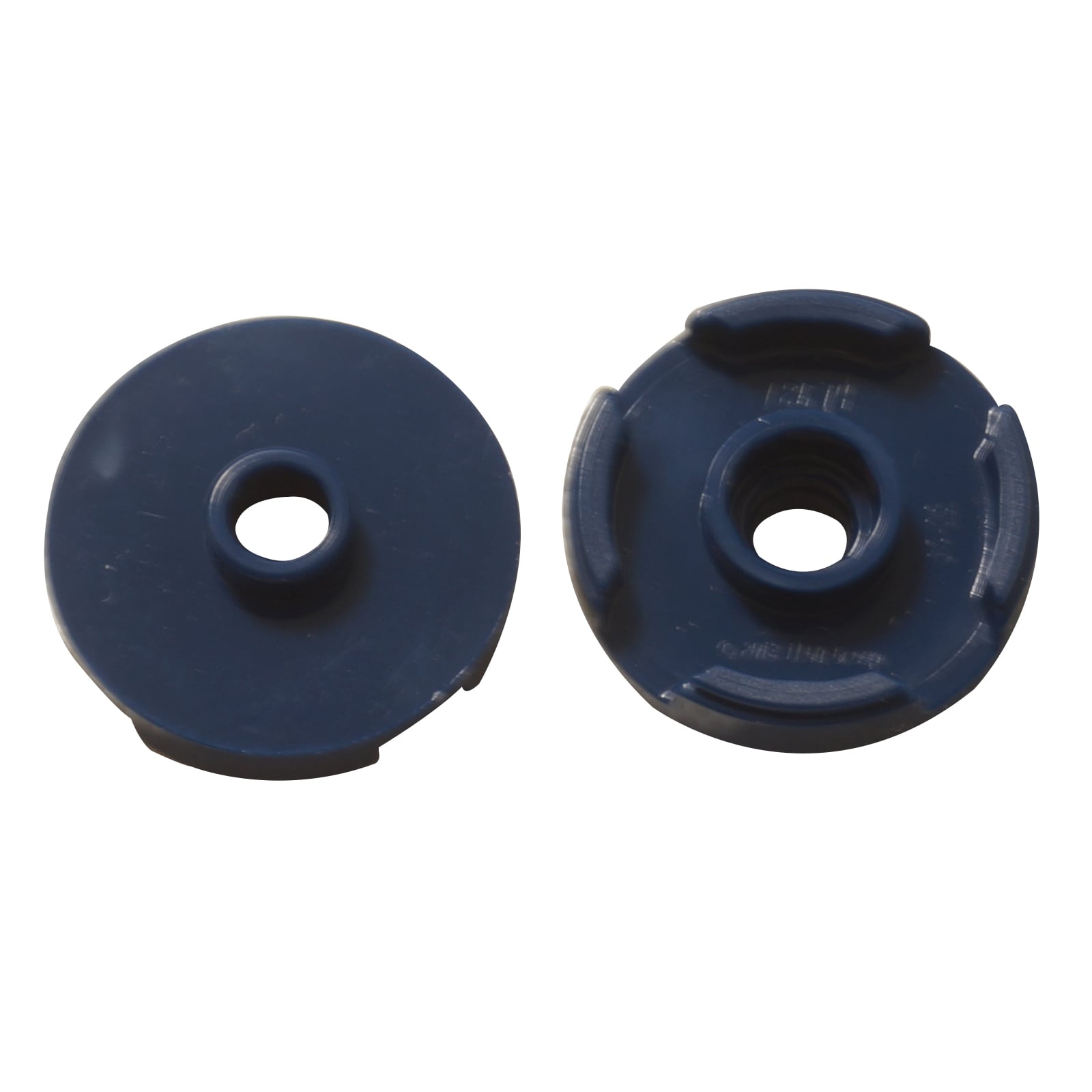 LEGO® Tile Round 2 x 2 with open stud (18674) in dark blue, featuring a smooth circular top with a central hollow stud.
