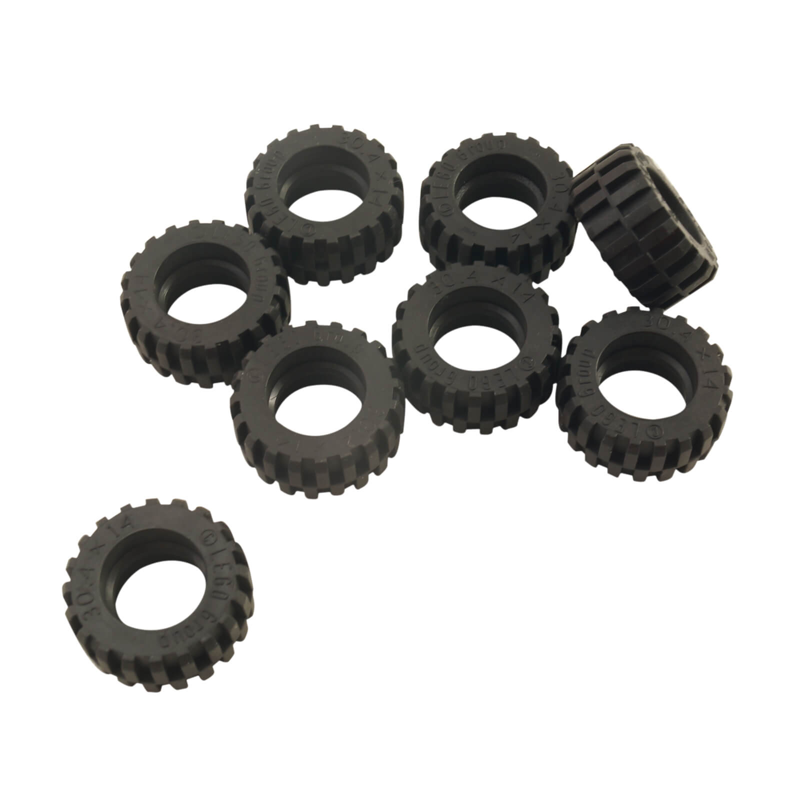 LEGO® tire 30.4 x 14 with offset tread and center band, small rubber wheel tire for vehicles and Technic builds
