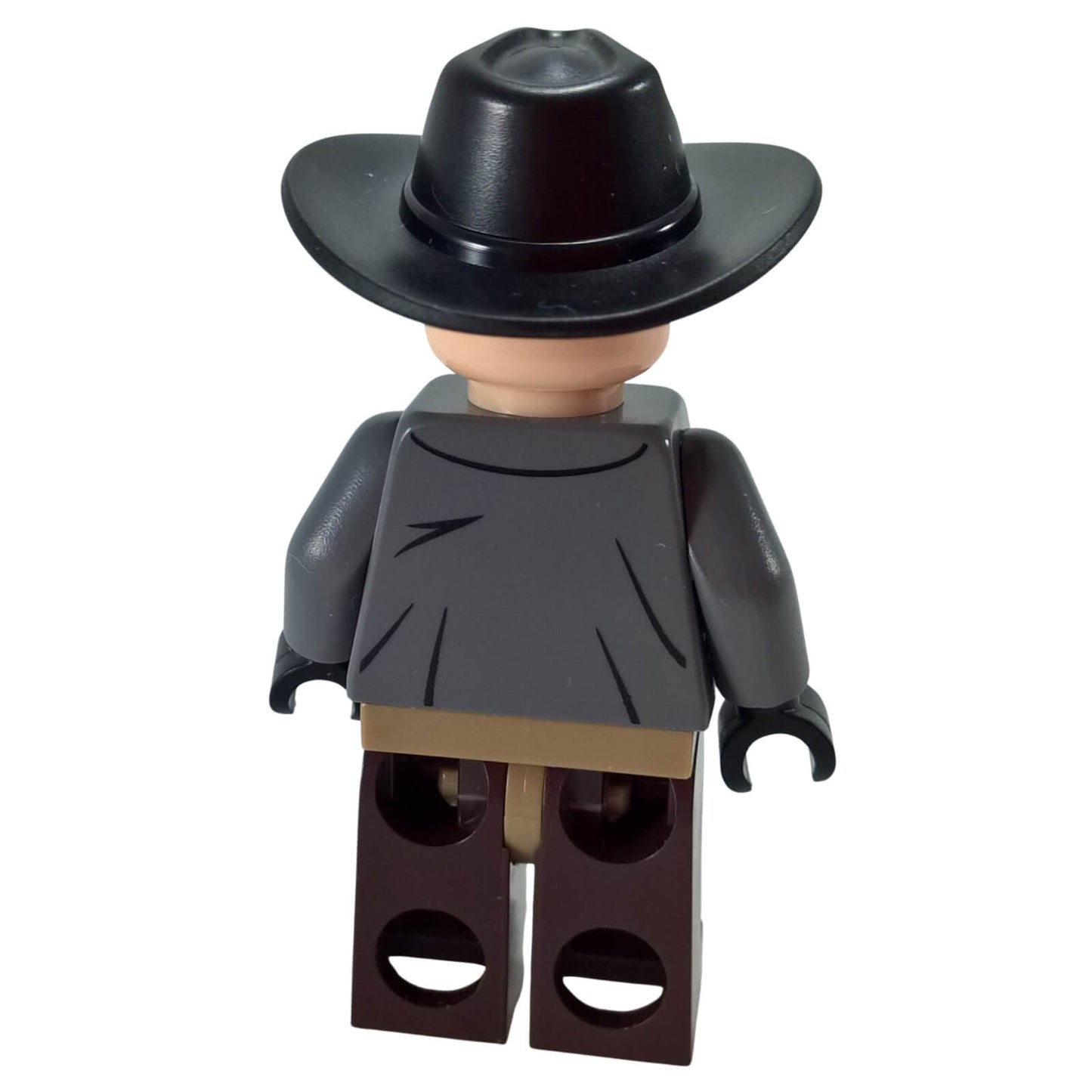 LEGO Barret minifigure tlr018 outlaw hat vest chaps, back view.