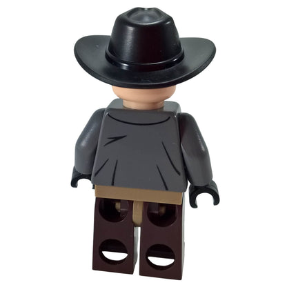 LEGO Barret minifigure tlr018 outlaw hat vest chaps, back view.