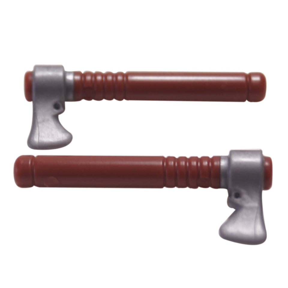 LEGO® tomahawk 13571c01 with dark brown handle and flat silver blade

