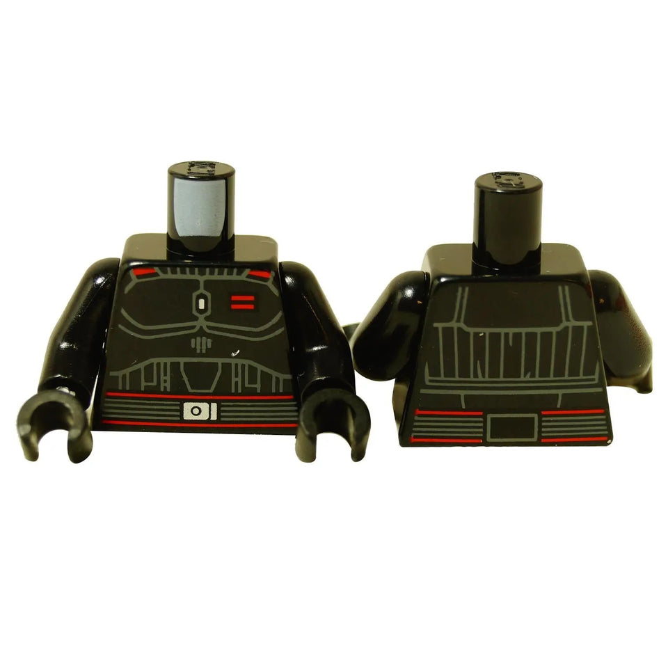 LEGO black minifigure torso armored suit with red and dark gray panel line print front and back 973pb5743c01
