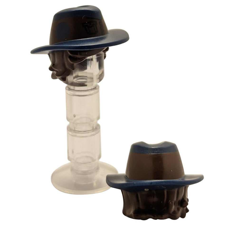 LEGO 45775pb01 tousled hair with dark blue hat and band pattern.