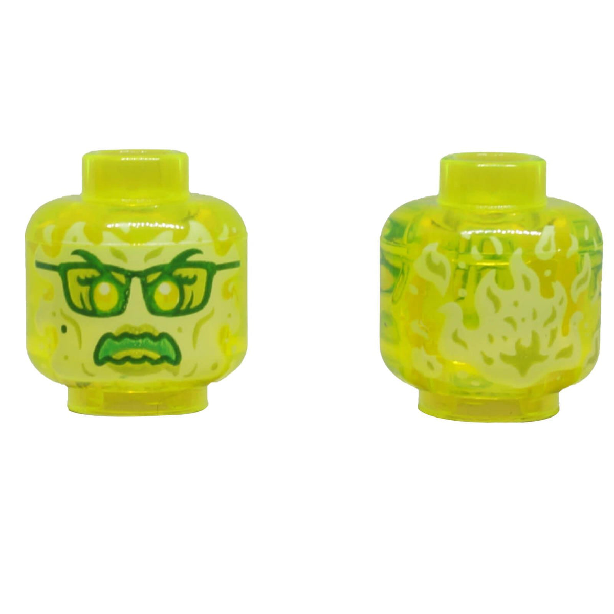 LEGO® transparent ghost minifigure head 3626pb2494 with glasses and reverse flame print