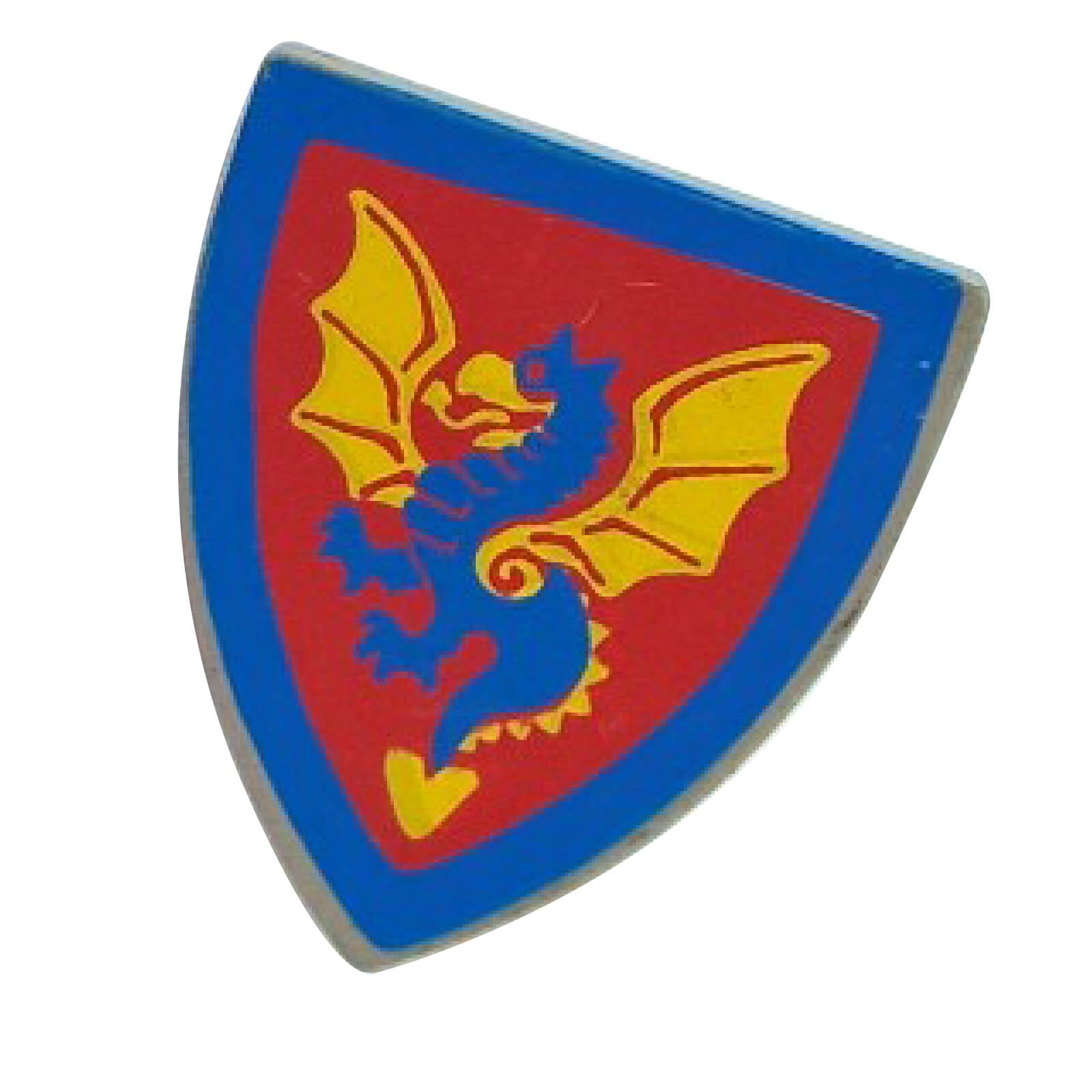 LEGO® escudo con dragón azul y amarillo sobre fondo rojo y azul
