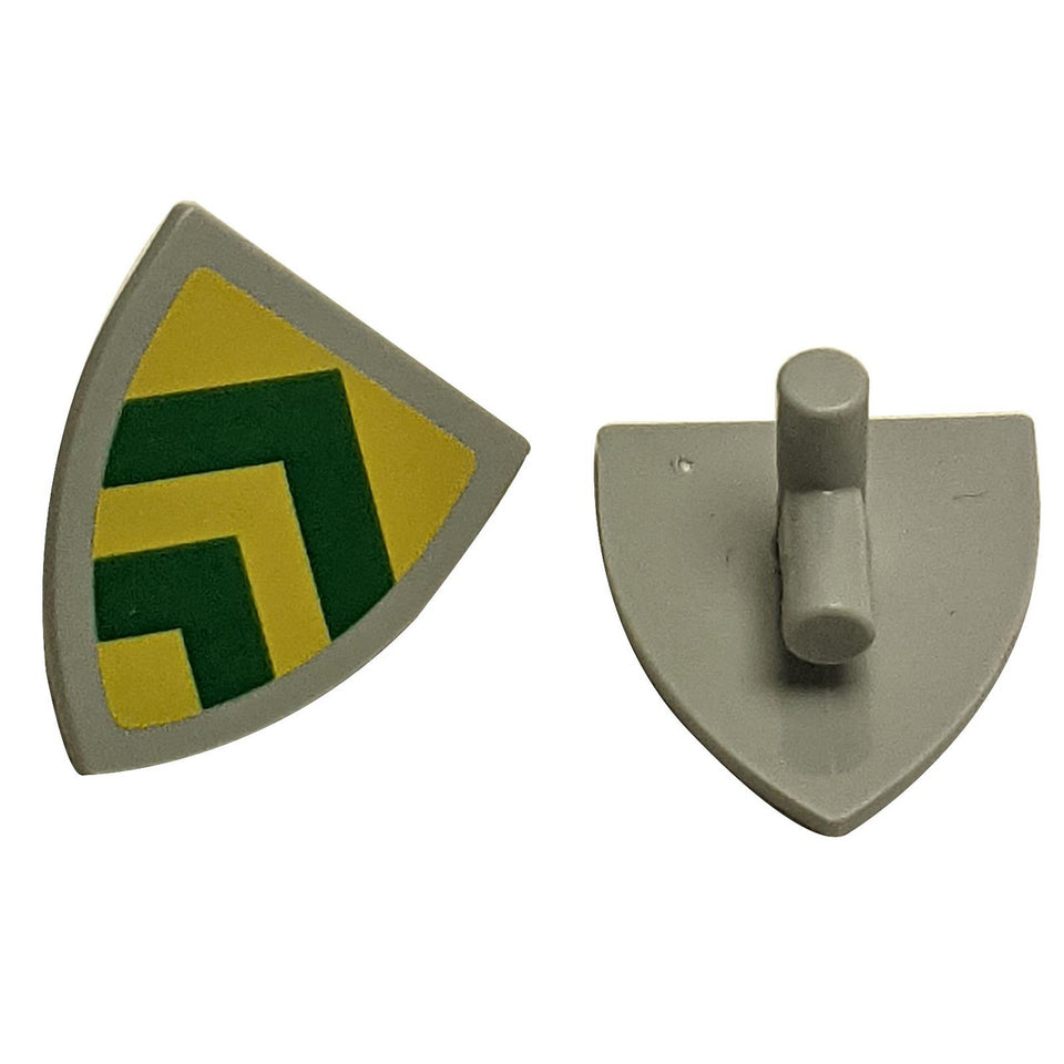 LEGO® triangular shield 3846pb059 with green chevron pattern on yellow field