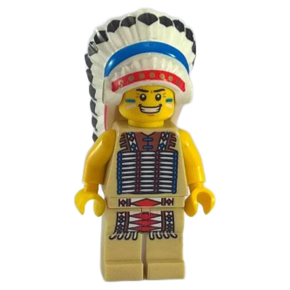LEGO Collectible Minifigures Series 3 Tribal Chief col034 with feathered headdress and tan outfit.