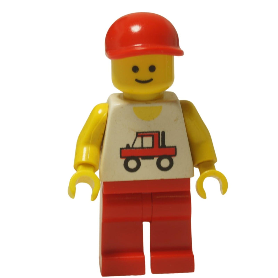 LEGO Classic Town Trucker minifigure trc001 with red truck torso print and red cap.