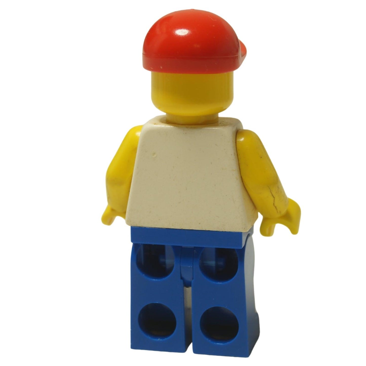 LEGO Classic Town Trucker minifigure trc003 with blue legs and red cap. Back view.